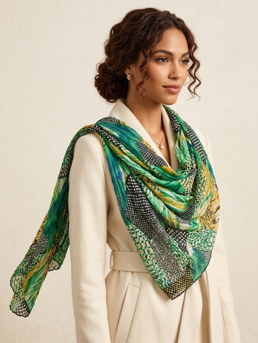 Lightweight Green Patterned Women's Scarf